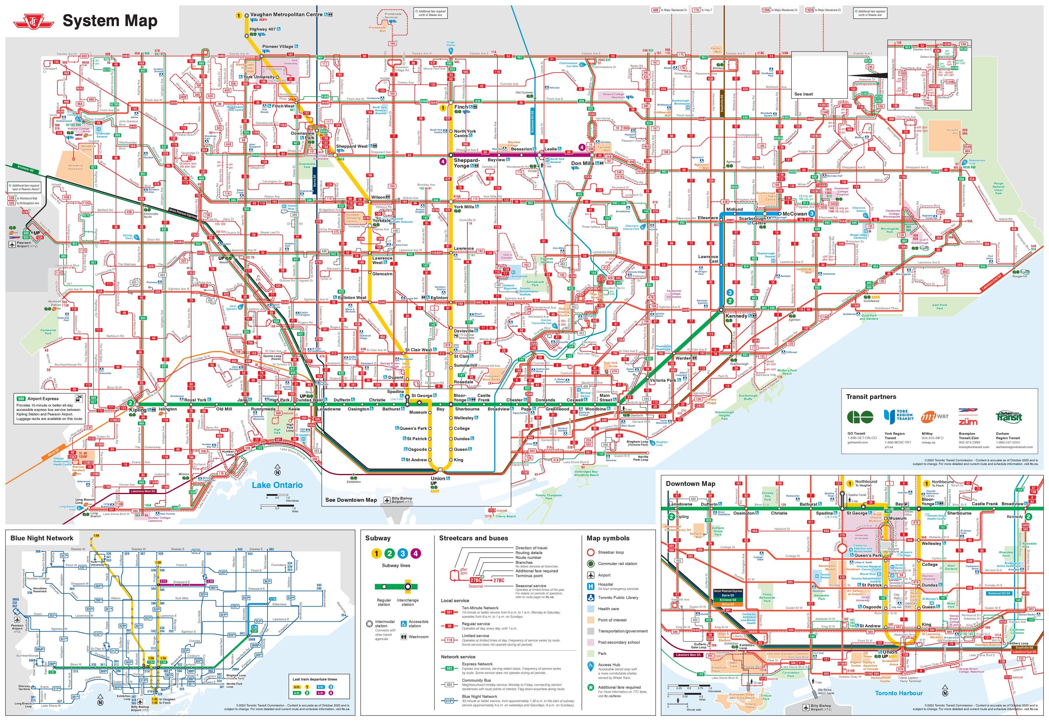Ttc carte de bus Ttc carte routière de Toronto Canada