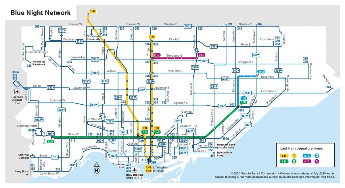 la carte de bus de nuit de Toronto
