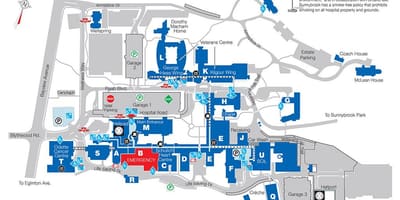 Carte de l'hôpital Sunnybrook de Toronto